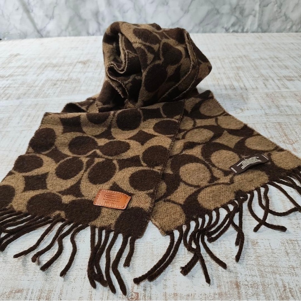 Coach Brown and Tan Patterned Scarf